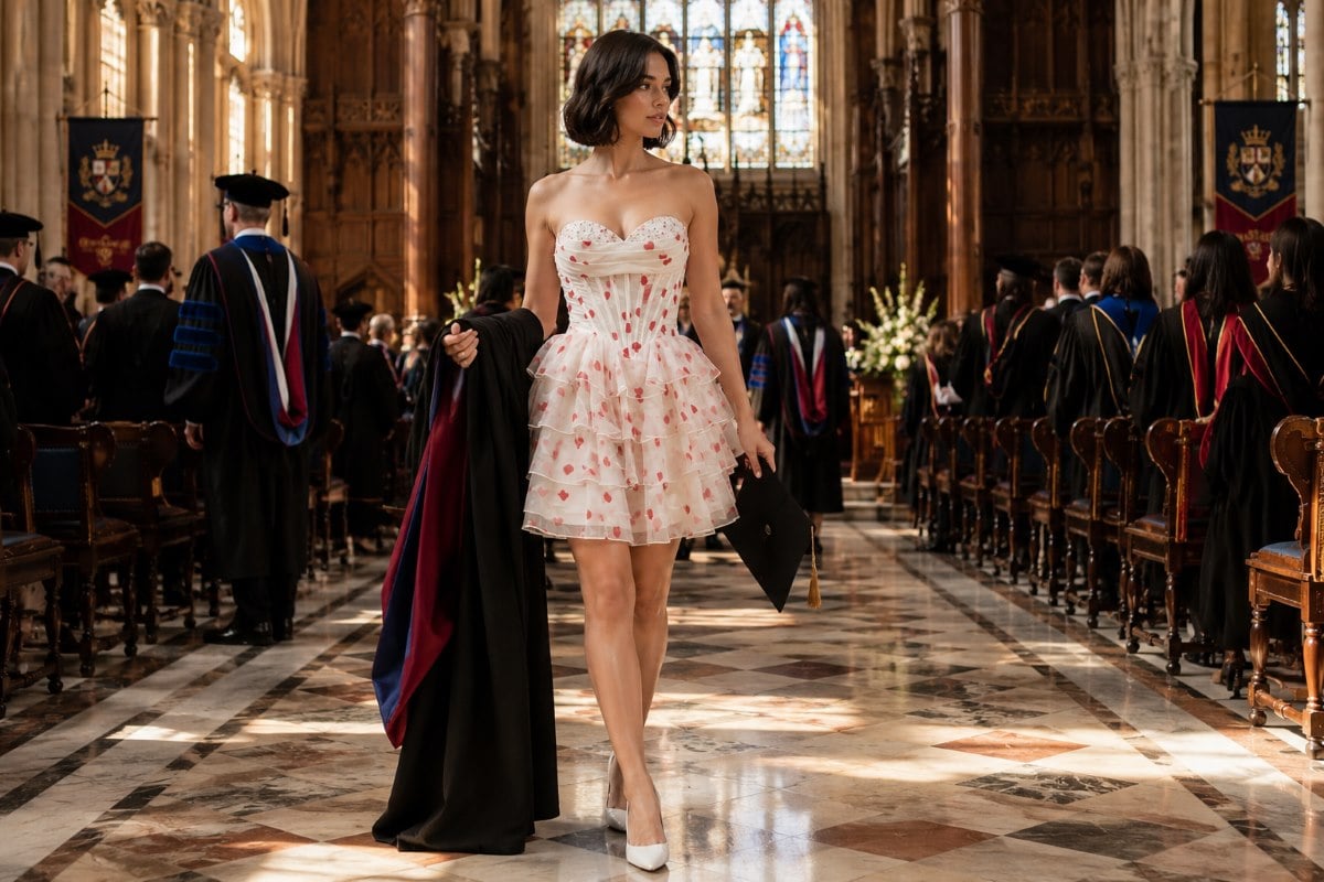 Doctoral hooding ceremony sweetheart mini dress