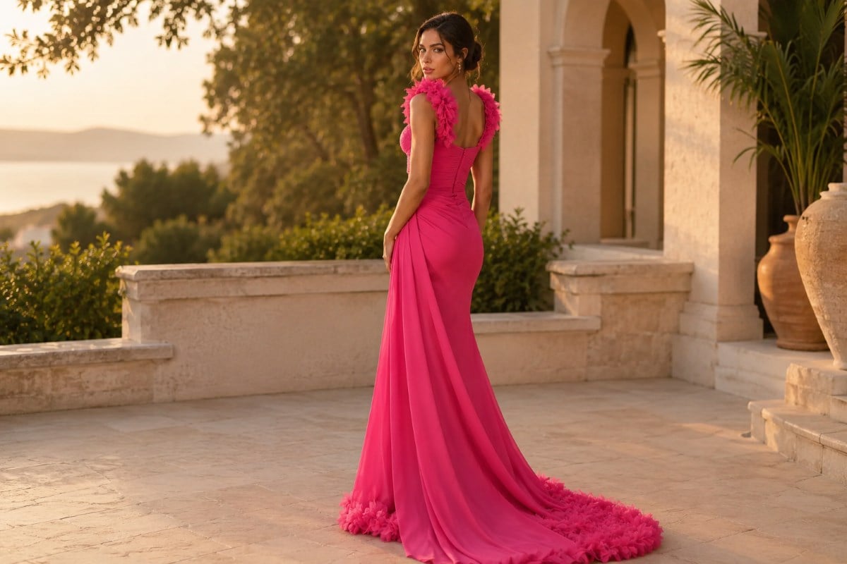 Draped Mermaid Evening Gown Back