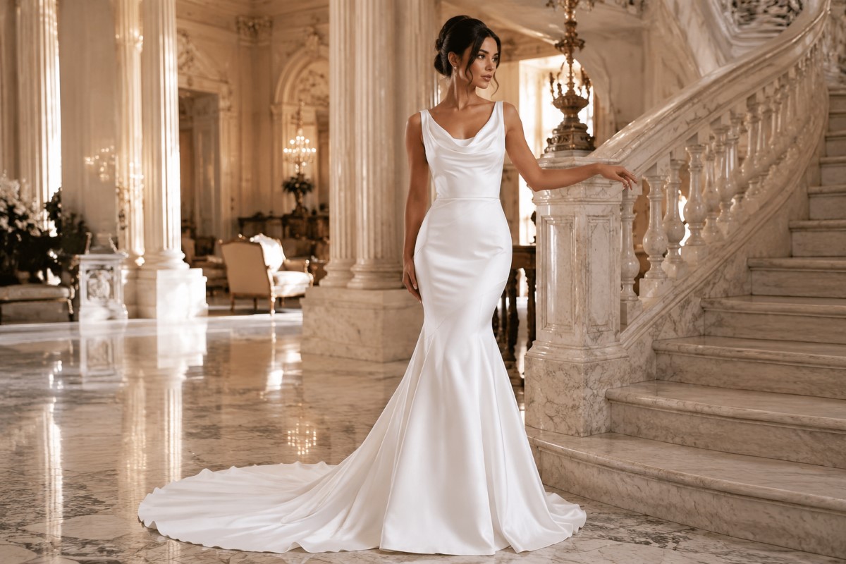 Elegant cowl neck mermaid evening gown