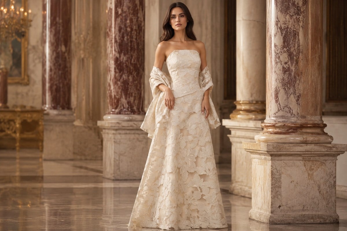 Elegant floor-length mother of the bride gown with strapless neckline