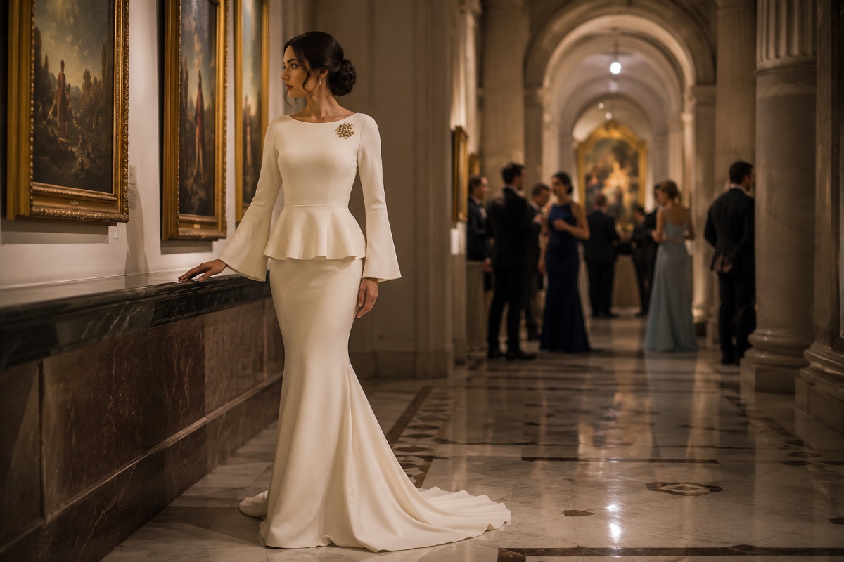 Ivory diplomatic gown in embassy gallery
