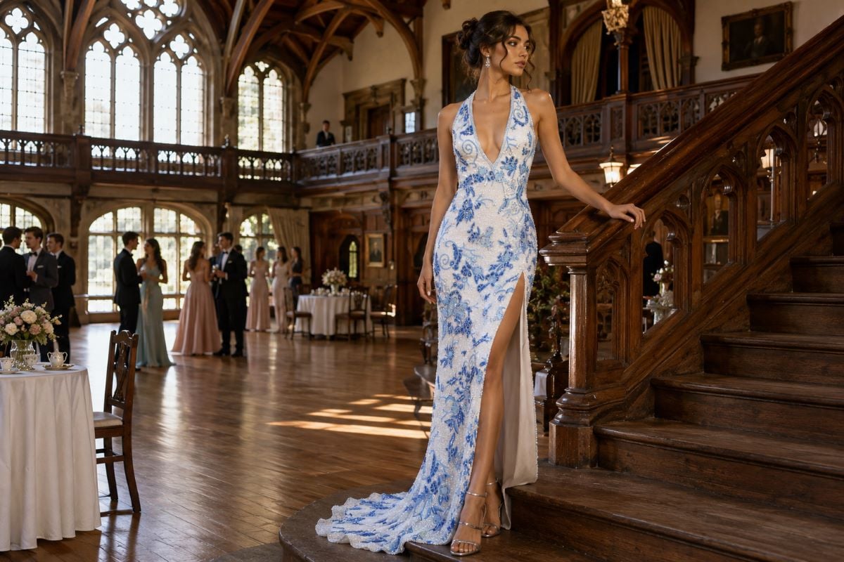 Embellished gown recalls early college proms