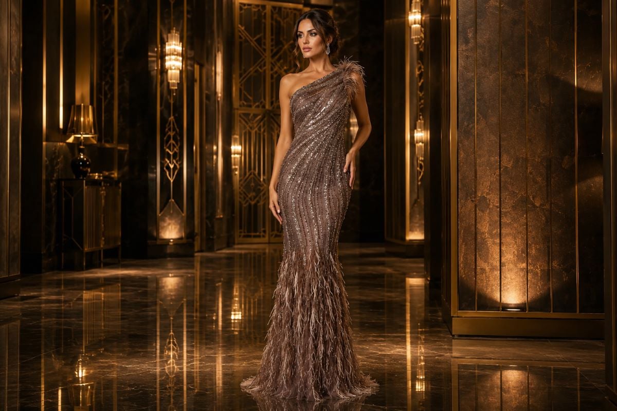 Embellished mother of the bride evening gown