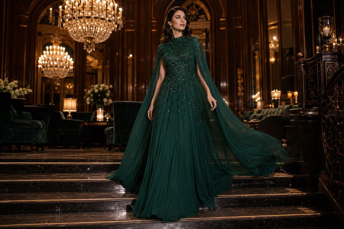 Emerald green ballroom mother of the bride gown
