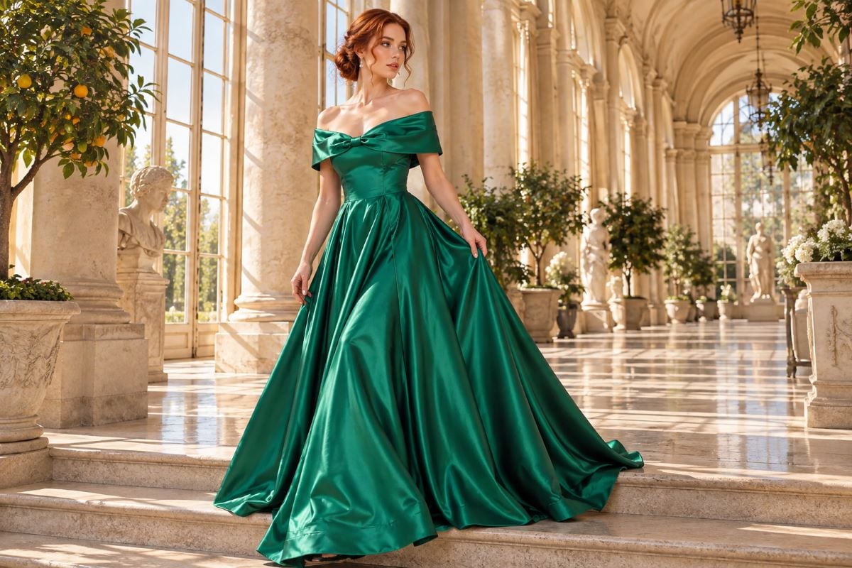 Emerald green evening dress for redheads