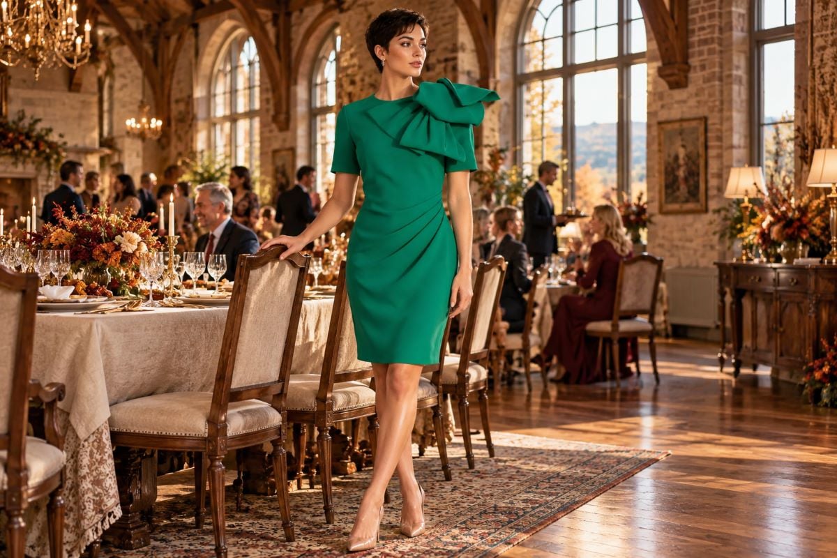 Emerald green Thanksgiving dinner sheath dress