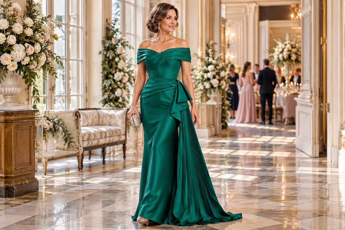 Emerald mother of bride gown with heels