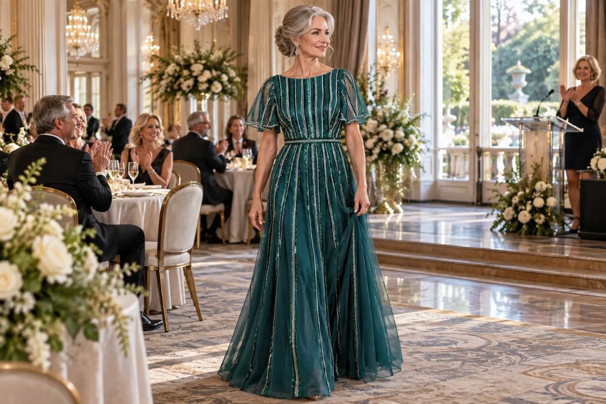 Emerald retirement honoree formal evening gown
