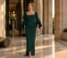 Elegant mother bride walking green gown venue