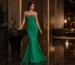 Emerald strapless mermaid gown in modern editorial interior