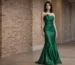Emerald green strapless satin mermaid gown with defined waist