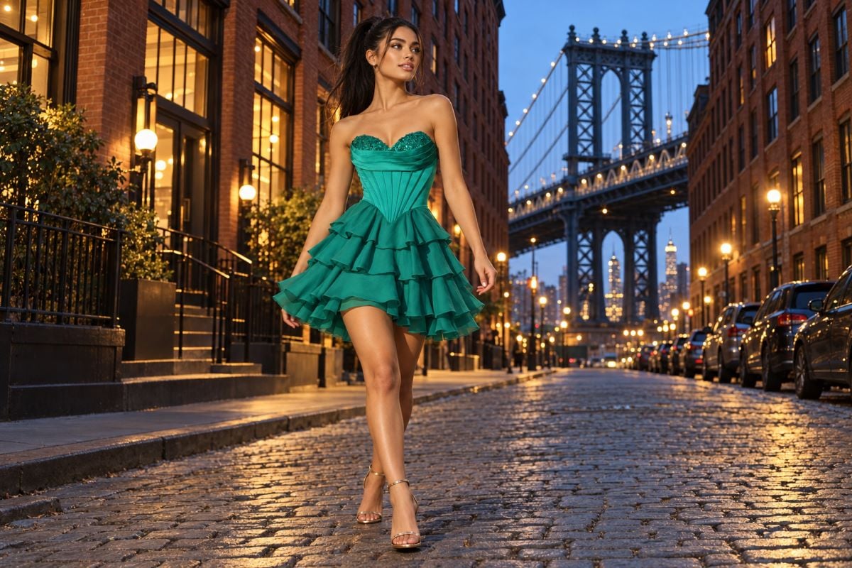 Emerald teal ruffle senior picture mini dress