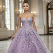 Lilac embellished sweetheart neckline ball gown