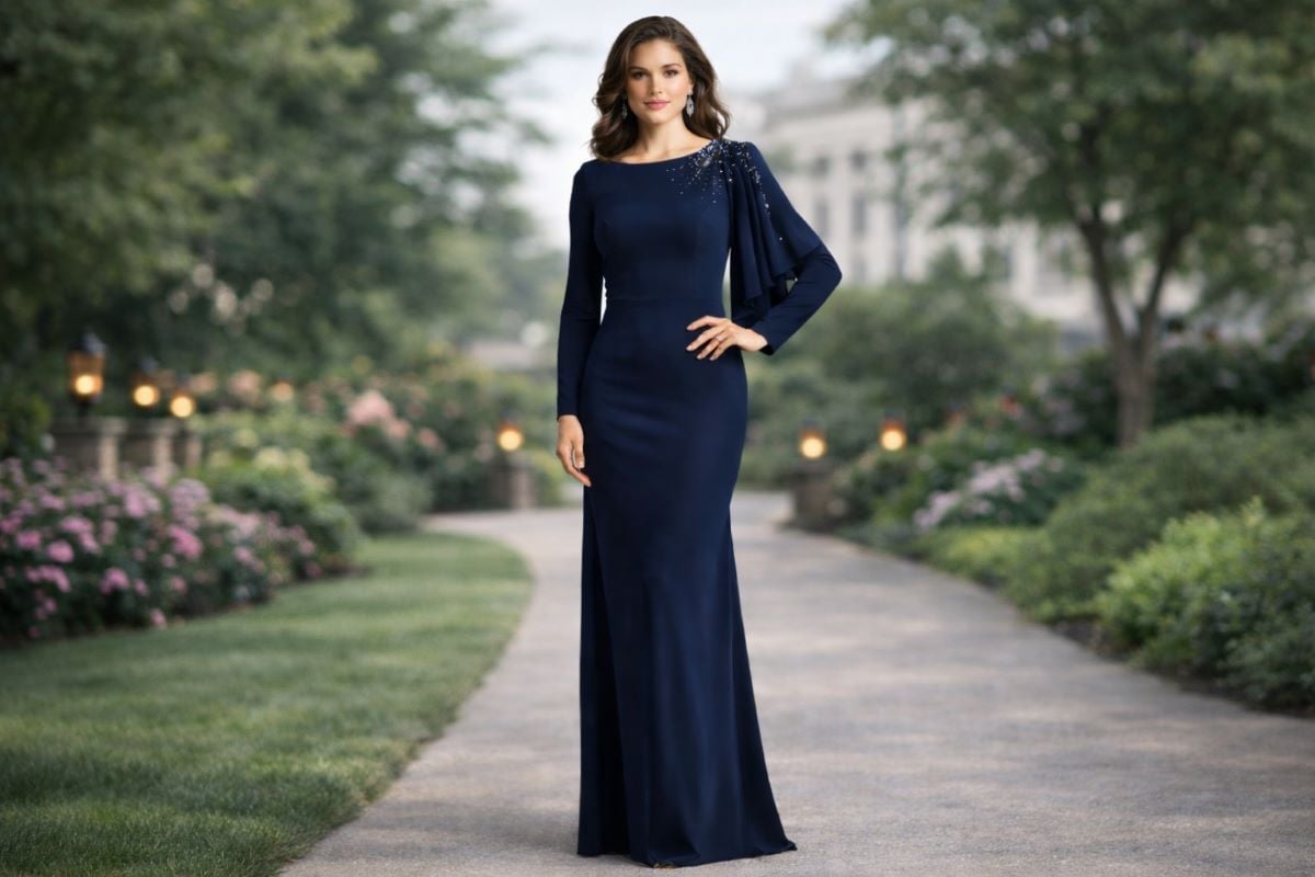 Structured long evening dress for height balance