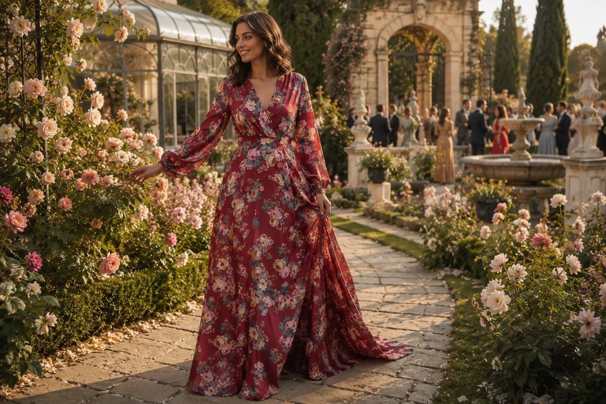 Floral wedding guest dress garden elegance
