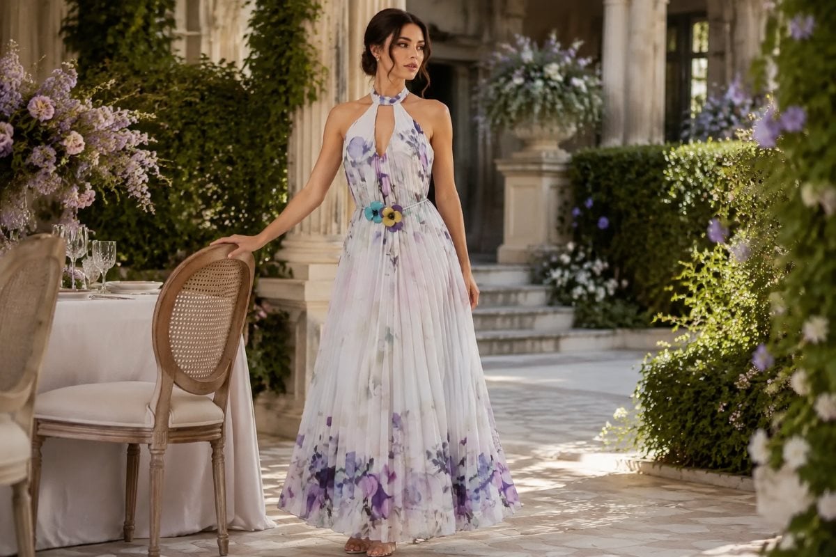 Floral halter semi formal maxi dress