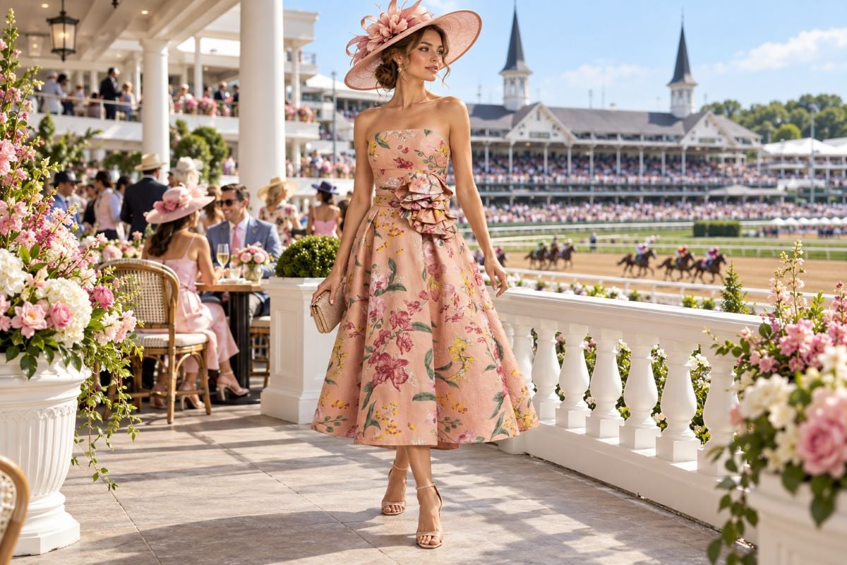 Floral Kentucky Derby midi dress editorial