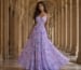 lavender floral pleated evening gown with flowing skirt