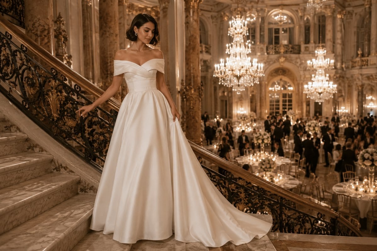 Formal sleeveless wedding guest gown style