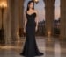 Luxury fitted black evening gown in couture mansion