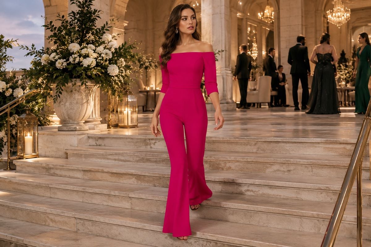 Fuchsia jumpsuit for active black tie events