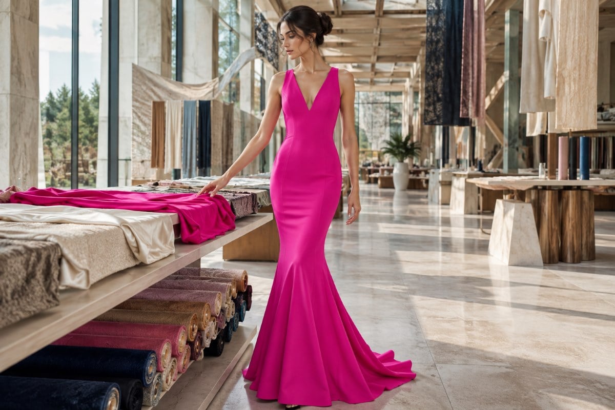 Fuchsia mermaid prom dress fabric editorial
