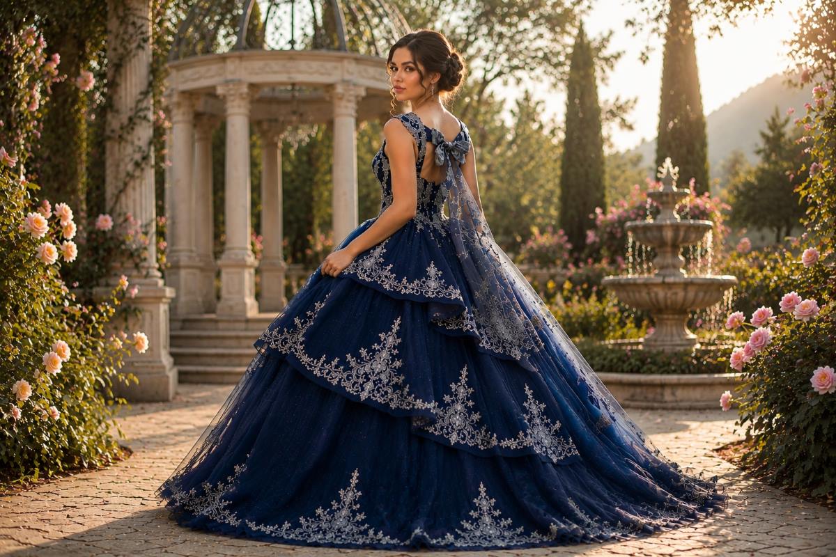 Navy blue detachable quinceanera ball gown