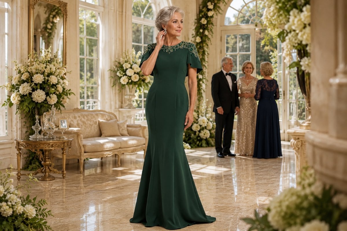 Elegant grandmother emerald wedding portrait gown