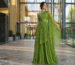 Green one-shoulder pleated mother of the bride dress