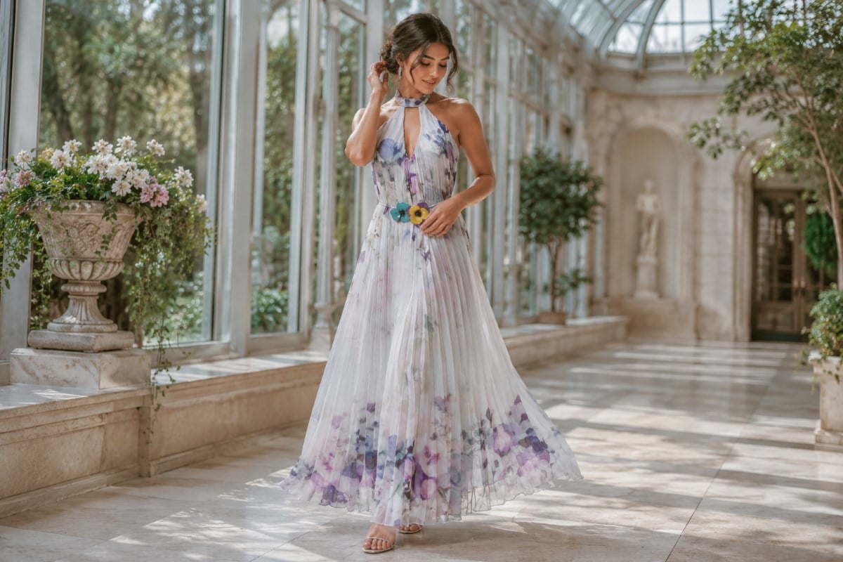 Pastel pleated chiffon gala dress elegance