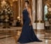 Elegant halter wedding guest evening gown