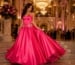 Hot pink ball gown prom entrance