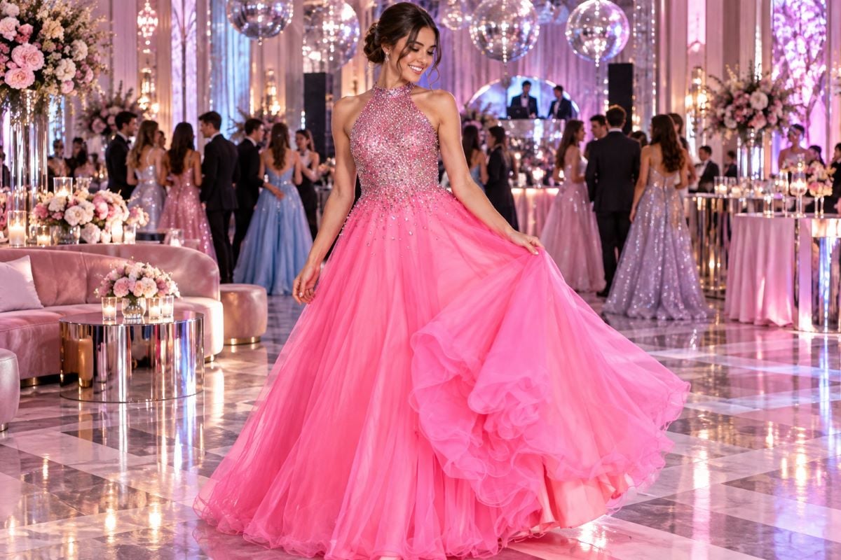Hot pink retro Sweet 16 gown