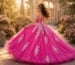 Hot pink royal quinceañera ball gown in enchanted garden