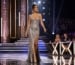 Silver crystal pageant gown on competition stage