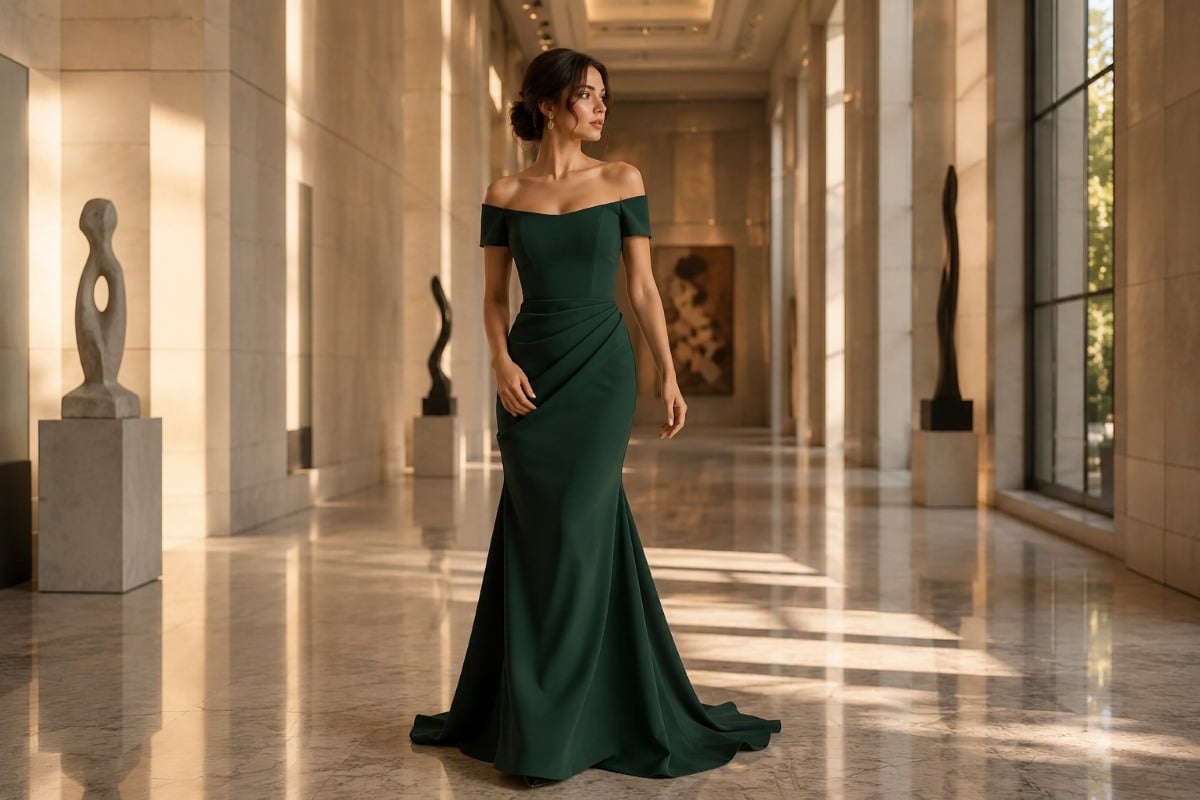 Hunter green mermaid gown in luxury gallery