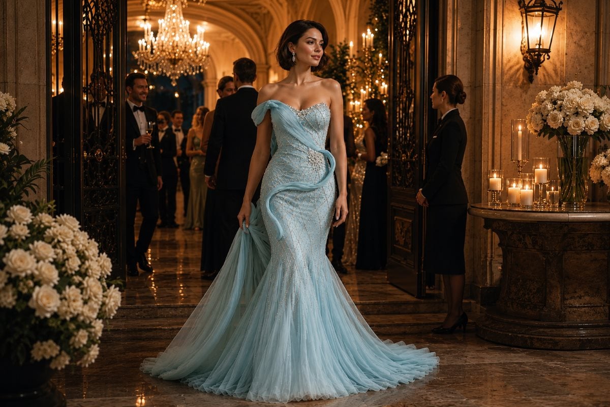 Ice blue mermaid gown birthday celebration