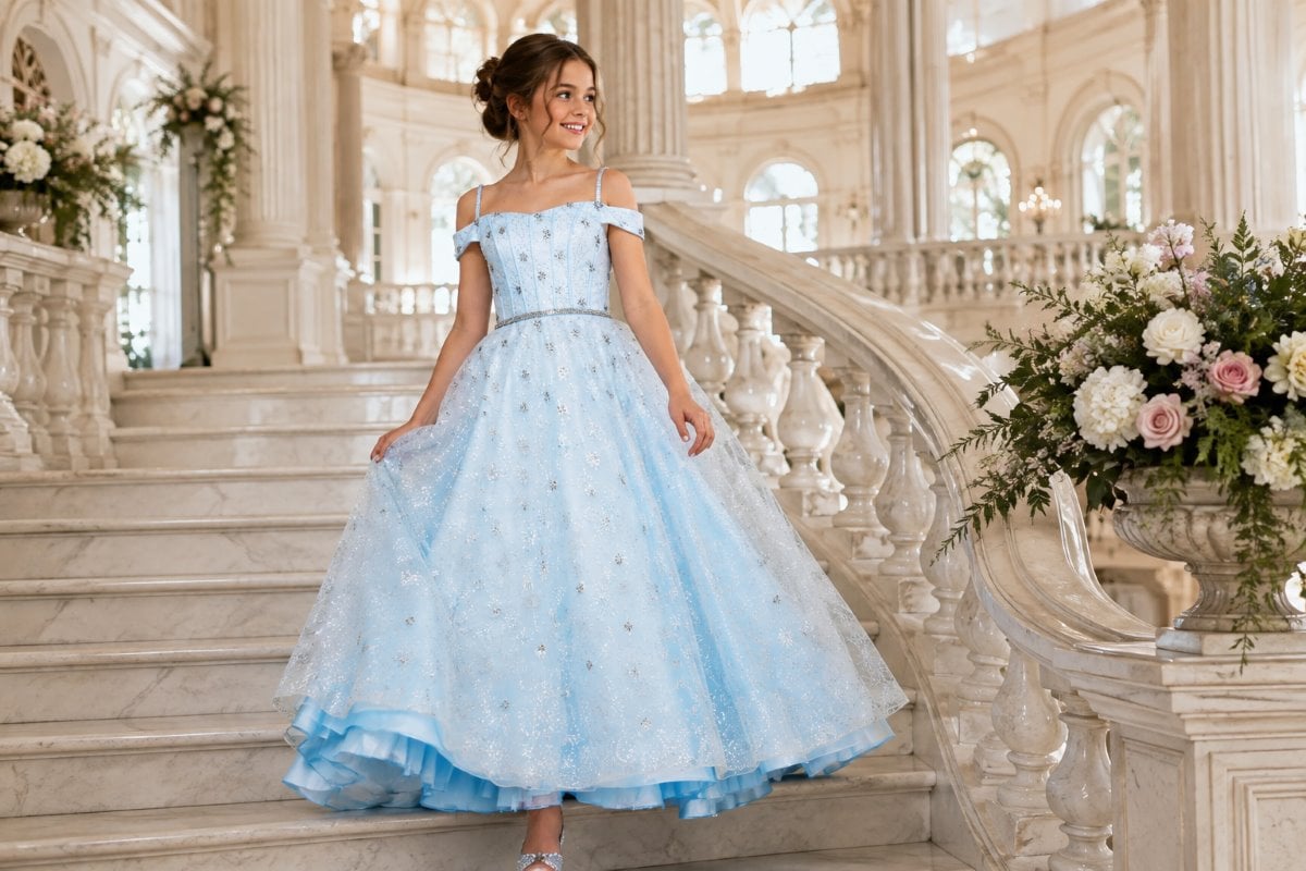 Icy blue formal dress for eleven-year-old