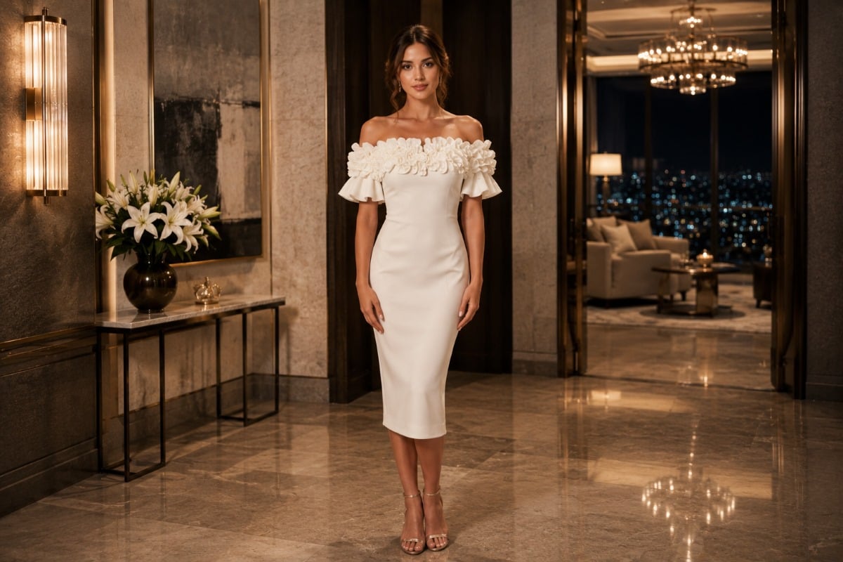 Ivory bodycon dress luxury mirror moment