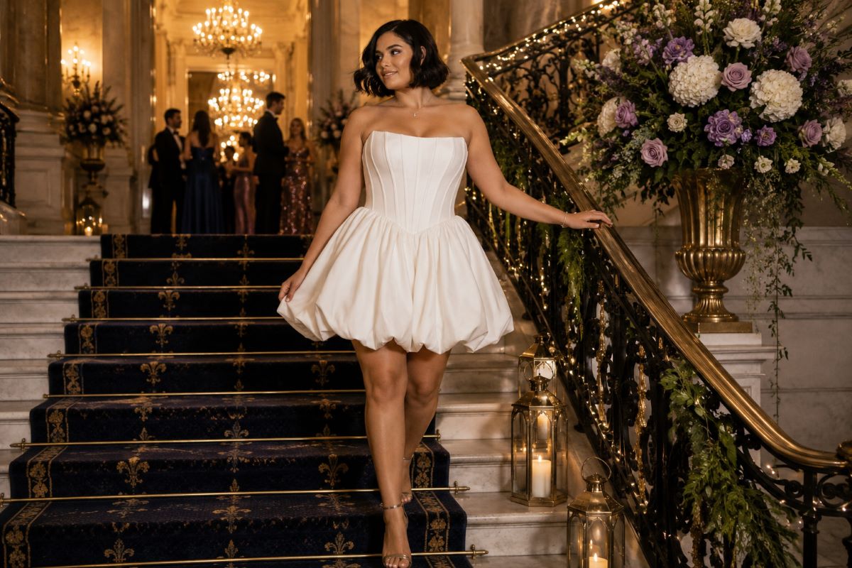 Ivory bubble hem homecoming mini dress