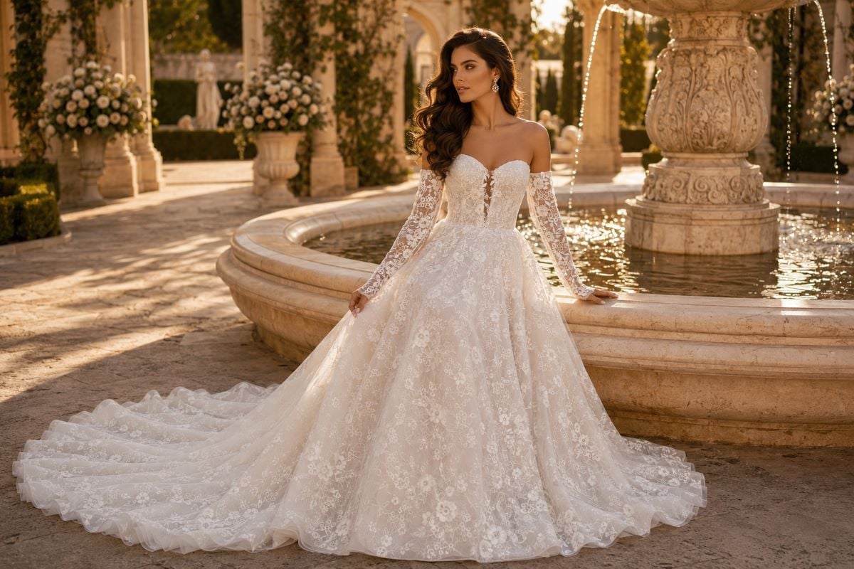 Ivory lace ball gown wedding dress