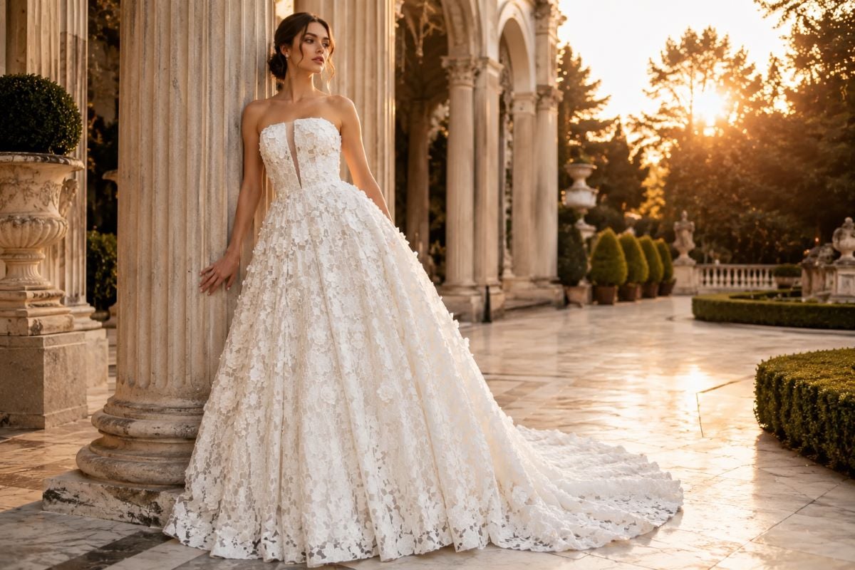 Ivory lace mother of bride ball gown