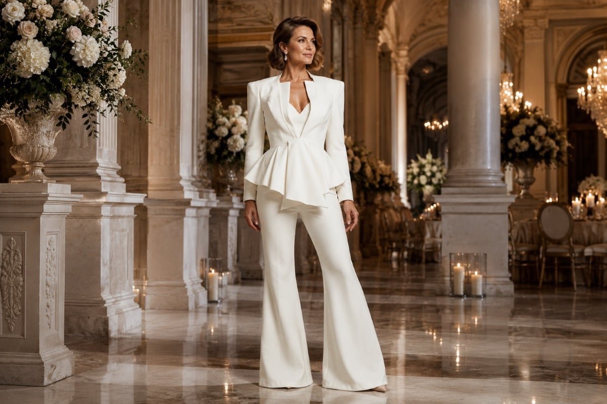 Elegant ivory mother of bride pantsuit