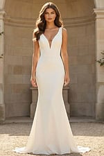 mermaid v neckline ivory simple bridal gown JB42222