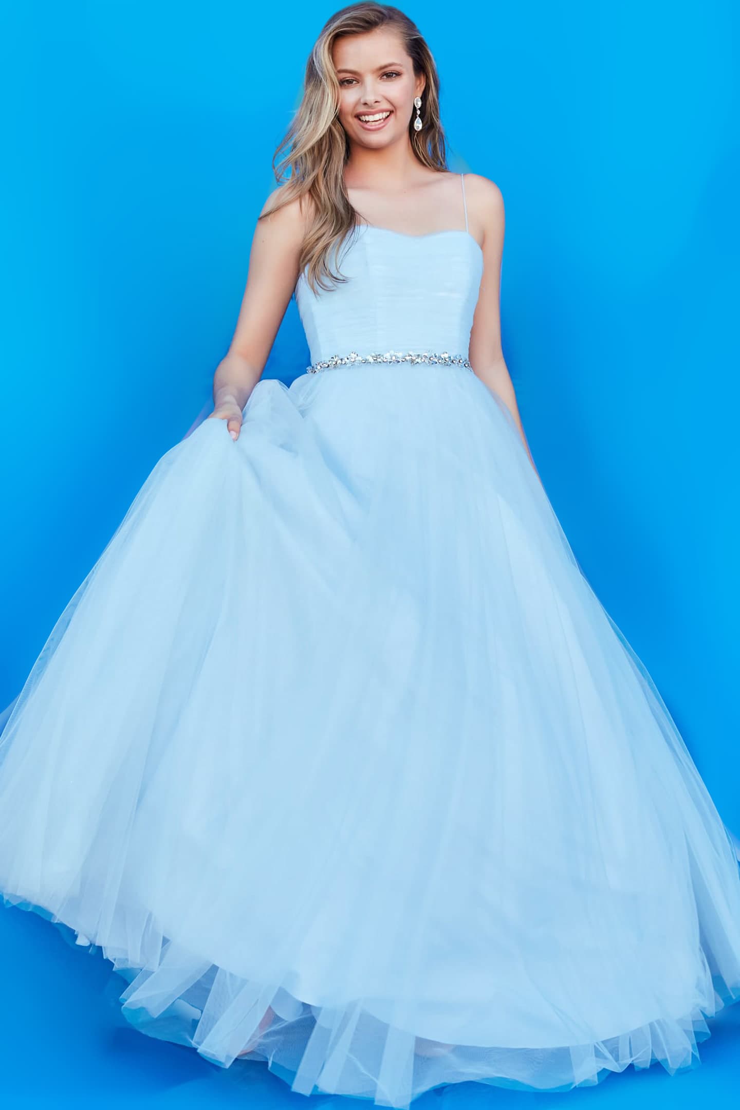 レディース 2点セット Jovani K66712 Blue Spaghetti Strap Girls Ballgown | Jovani