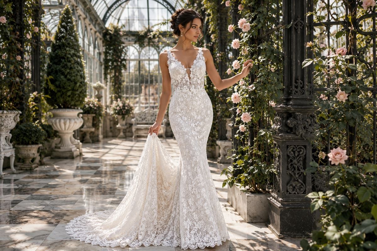 Lace mermaid wedding dress editorial bridal