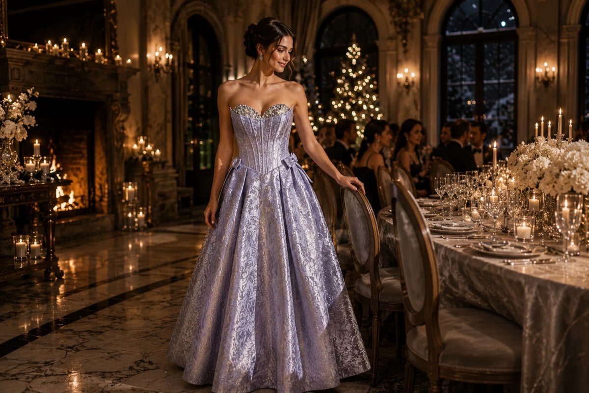 Lavender ball gown elegant dinner celebration
