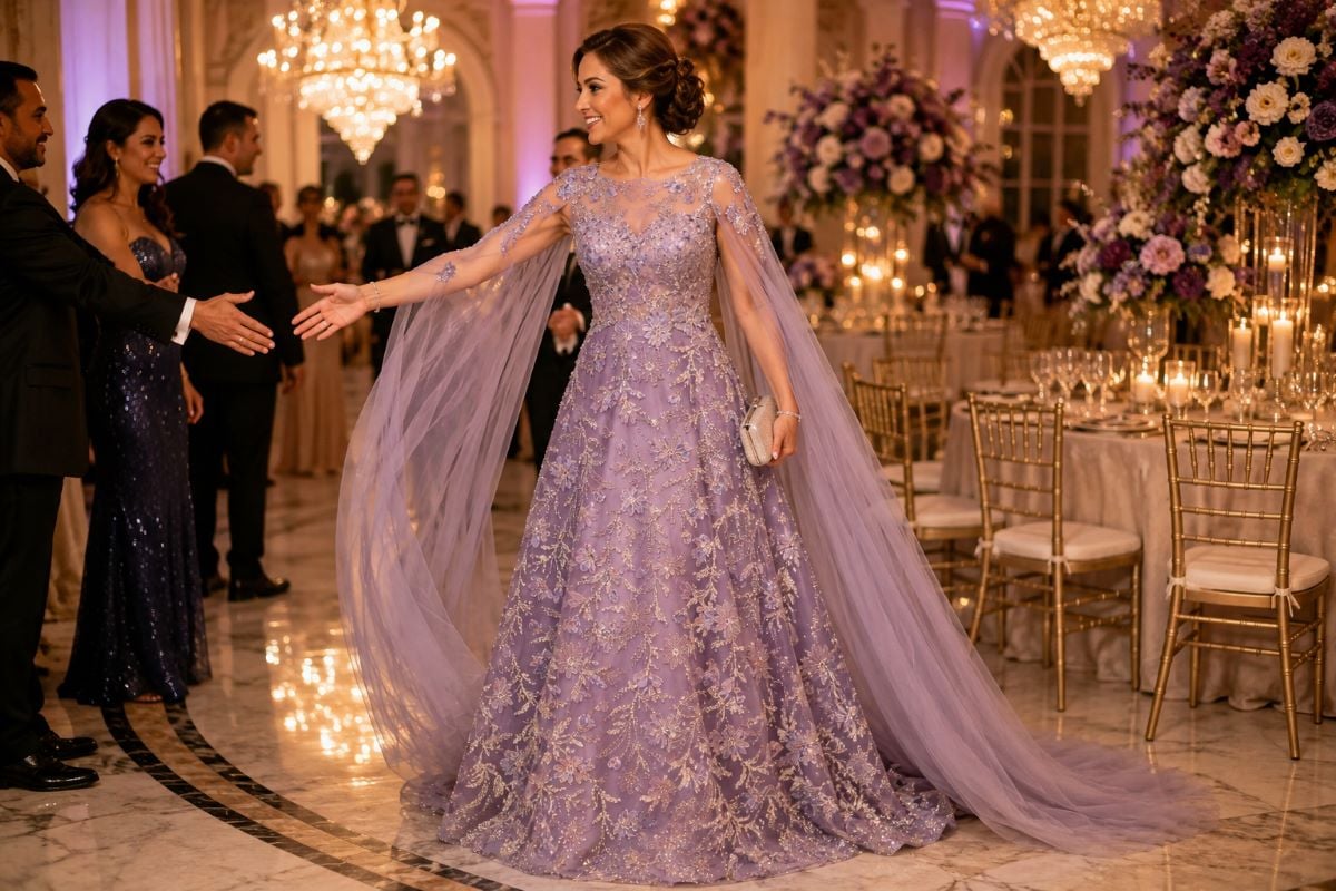 Lavender embroidered mother gown