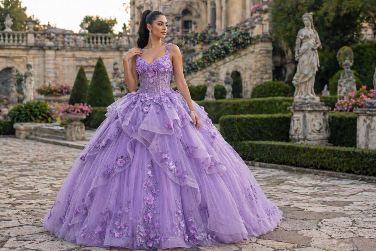Lavender quinceanera ball gown corset silhouette