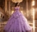 Lavender quinceañera gown in palace sunlight scene